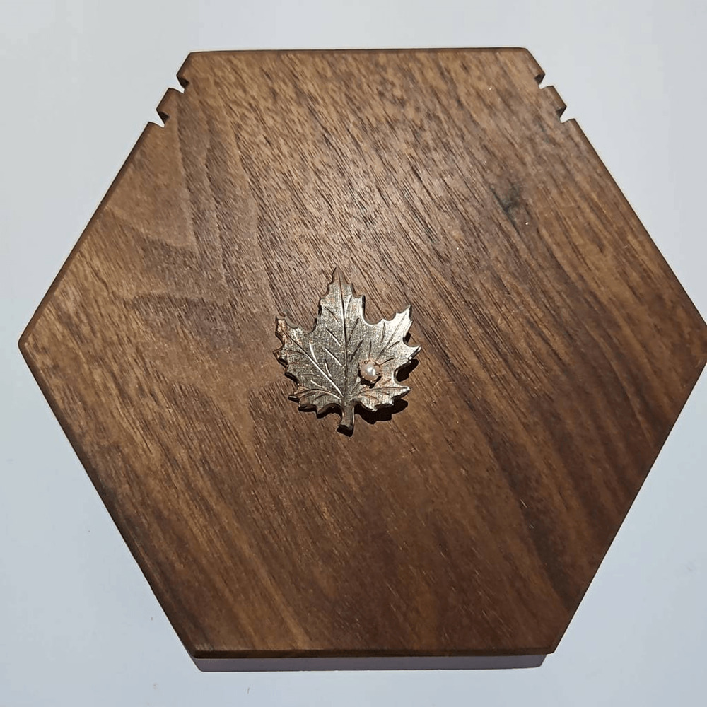 Bronze Tone Leaf Brooch with Pearl Accent